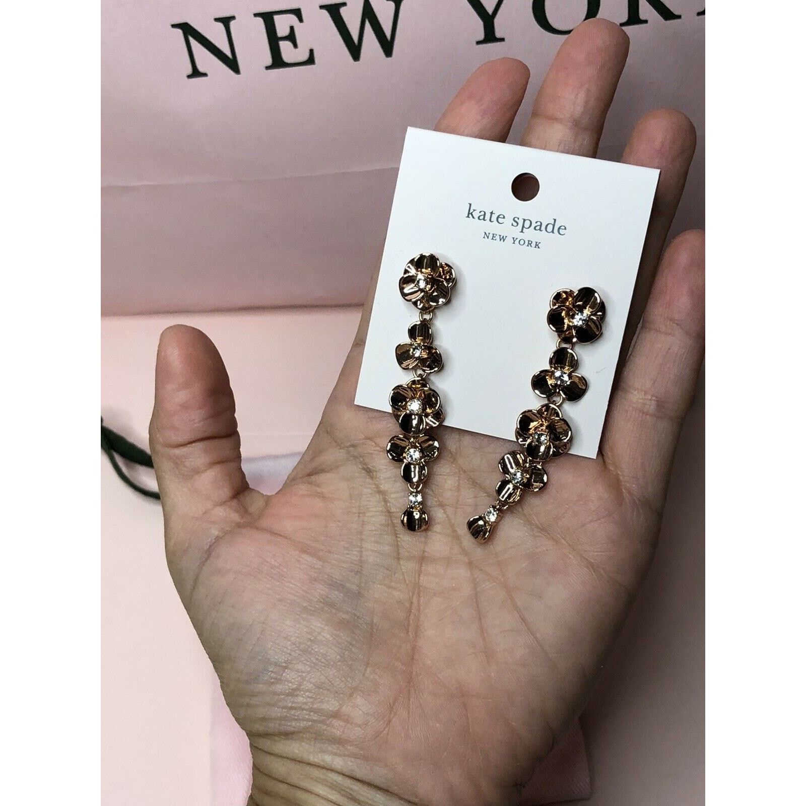 Kate Spade Kate Spade Shine On Flower Linear Earrings Rose Gold Plated Size ONE SIZE - 2 Thumbnail