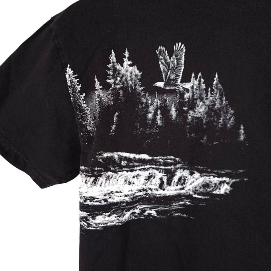 Vintage Bald Eagle T Shirt Mens Size Medium Black Musky Tale Chippewa Flowage Wisconsin Nature Outdoors Y2K Wraparound Print Crew Neck Short Sleeve Cotton Size US M / EU 48-50 / 2 - 5 Thumbnail