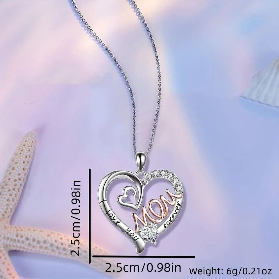 Jewelry Elegant White K Plated Love Heart Mom Pendant Size ONE SIZE - 4 Thumbnail