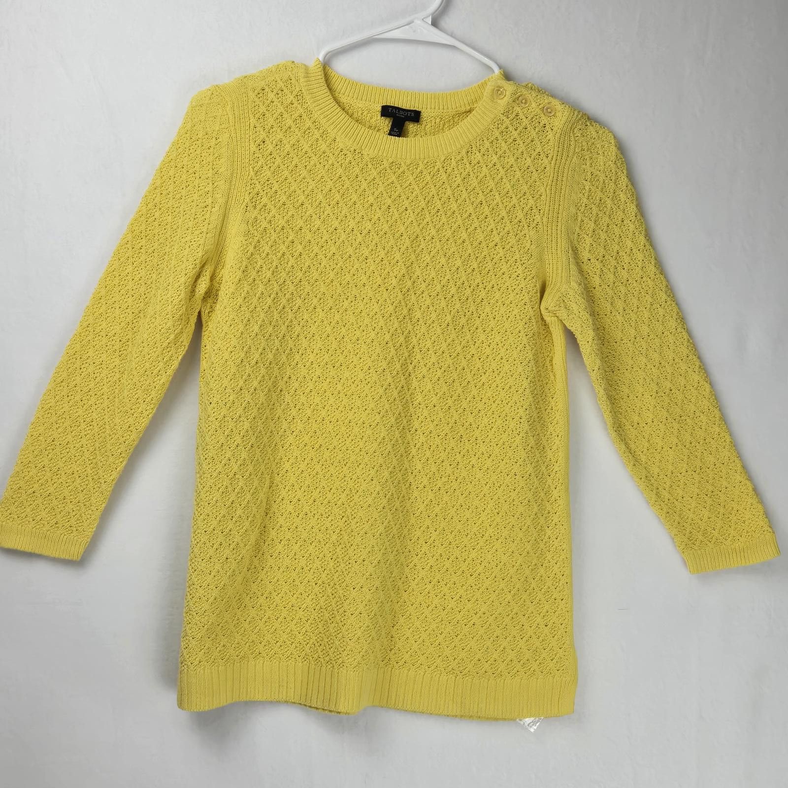 Designer Talbots Women's Yellow Knit Sweater Size Small Cotton Tunic Size S / US 4 / IT 40 - 1 Thumbnail