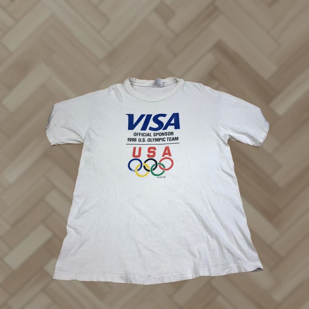 Hanes VINTAGE Hanes 1996 US Olympic Shirt Men L White USA 90s Sports Distress Visa Promo T-Shirt Boys? Size US L / EU 52-54 / 3 - 1 Thumbnail
