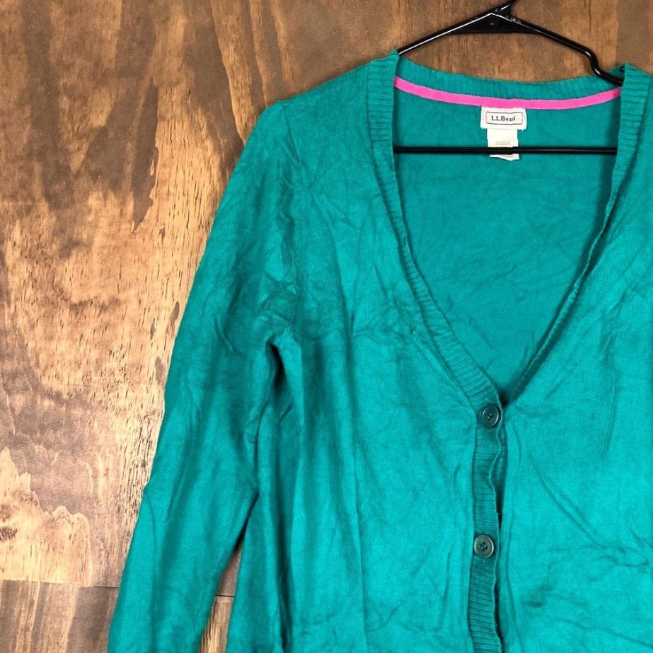 Vintage LL Bean Cardigan Sweat er Women Open Button Front Pockets Cashmere Blend M Teal Knit V-Neck Casual Workwear 90s? Size M / US 6-8 / IT 42-44 - 4 Thumbnail
