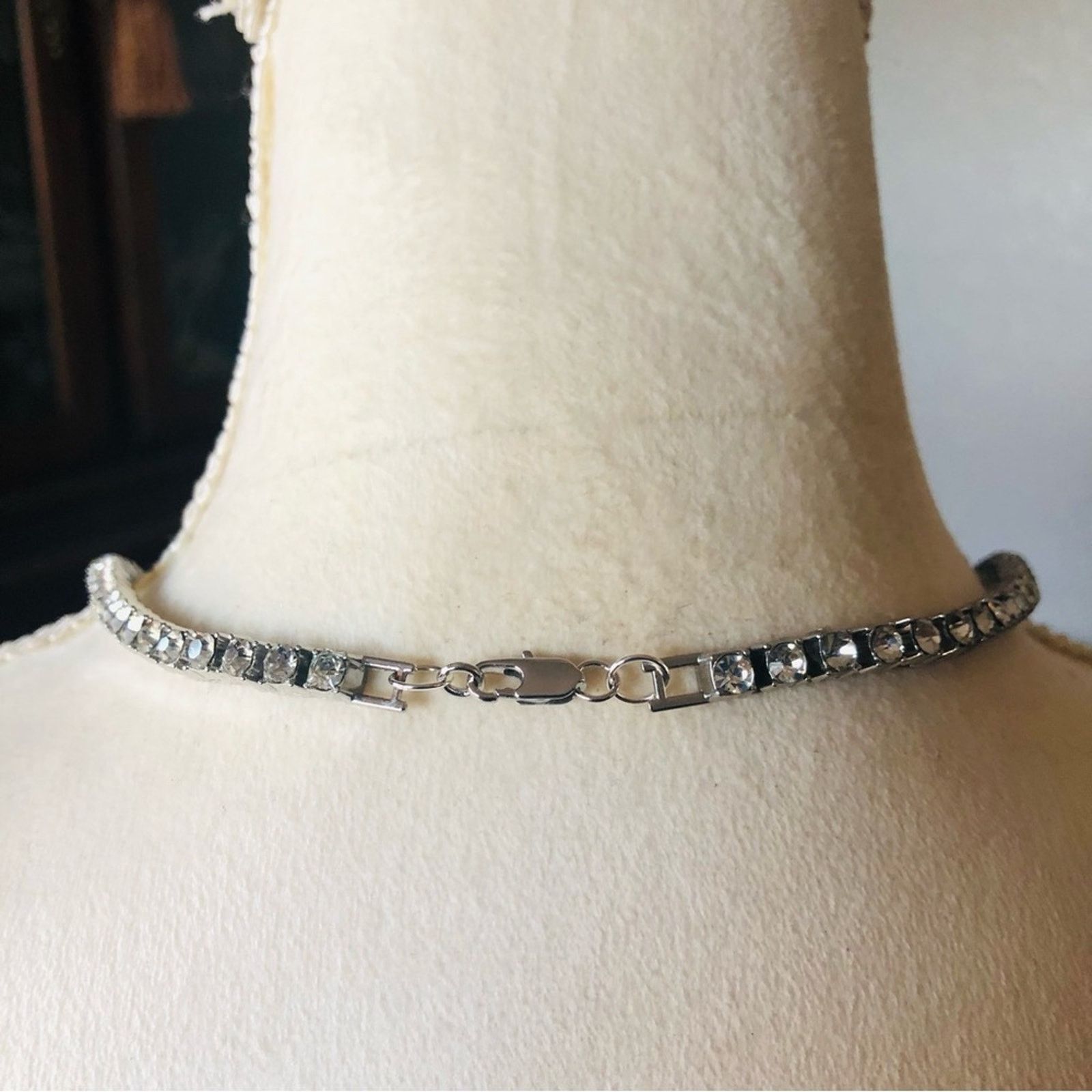 Jewelry Tennis prong set clear glass stone silver plated necklace Size ONE SIZE - 11 Thumbnail