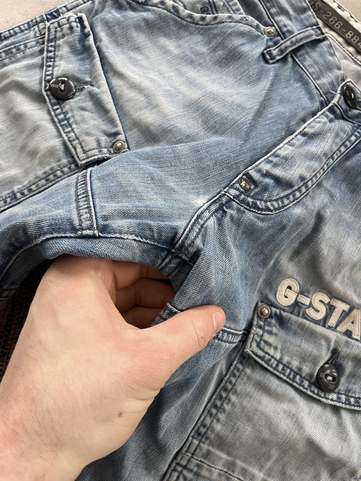 G-Star Vintage GStar Raw Moto Double Knee Faded Denim Jeans Y2K Size US 31 - 11 Thumbnail