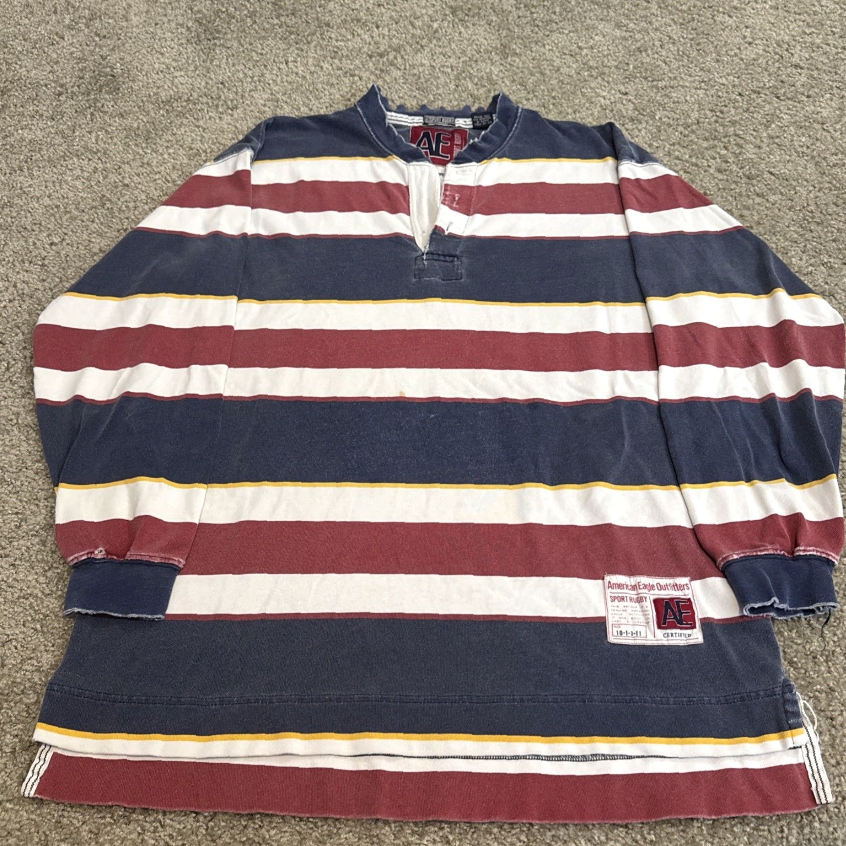 American Eagle Outfitters VINTAGE American Eagle Sport Rugby Striped Red White Blue Long Sleeve Henley T-Shirt Mens L Size US L / EU 52-54 / 3 - 5 Thumbnail