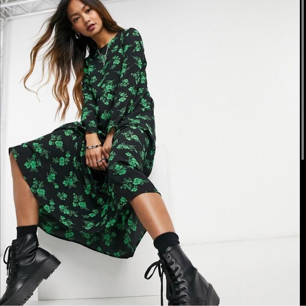 Asos ASOS l Black/Green Floral Print Maxi Dress Size 0 Size XS / US 0-2 / IT 36-38 - 9 Thumbnail