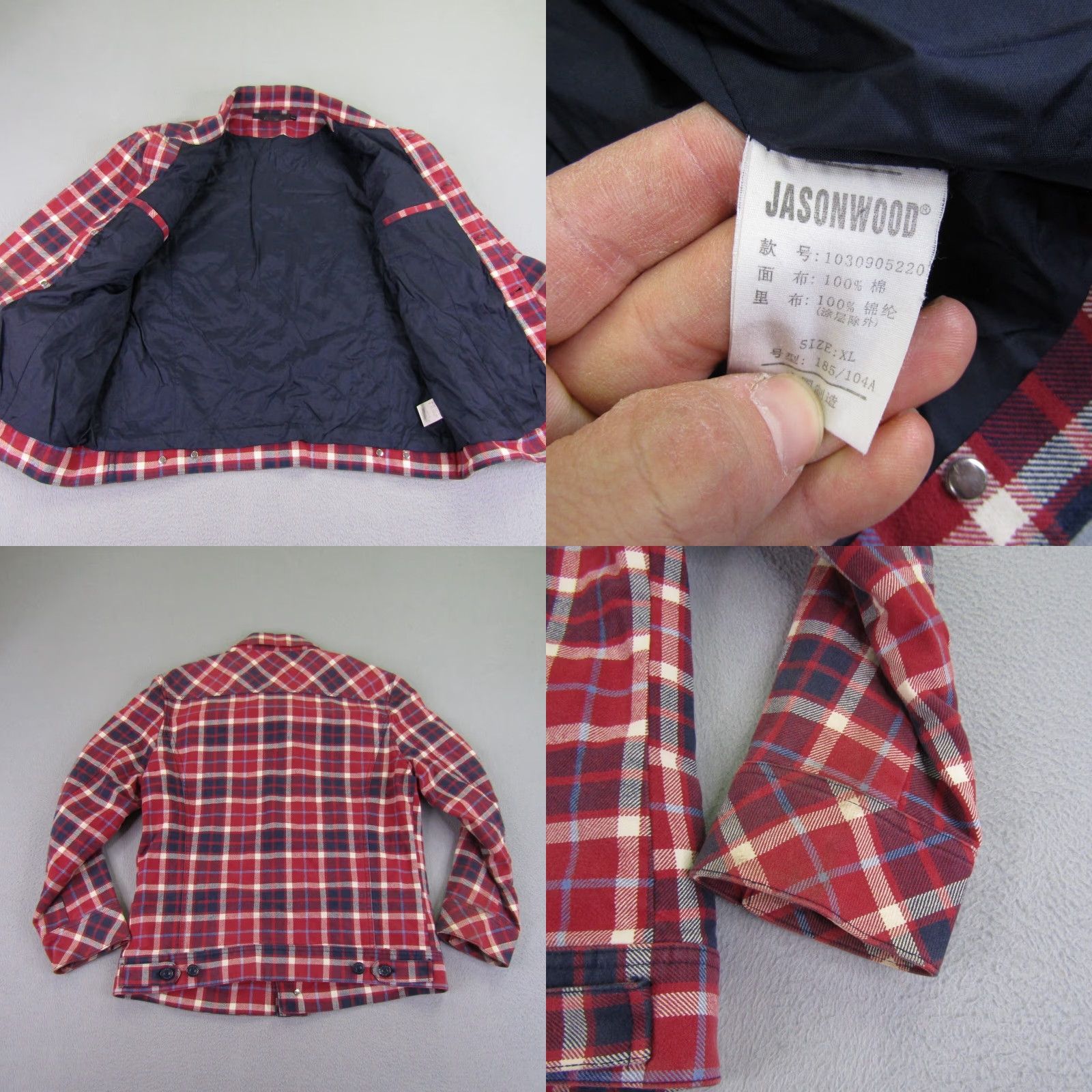 Vintage Jason Wood Jacket Mens Large Red Plaid Twill Flannel Shacket Button Up Coat Size US L / EU 52-54 / 3 - 8 Thumbnail