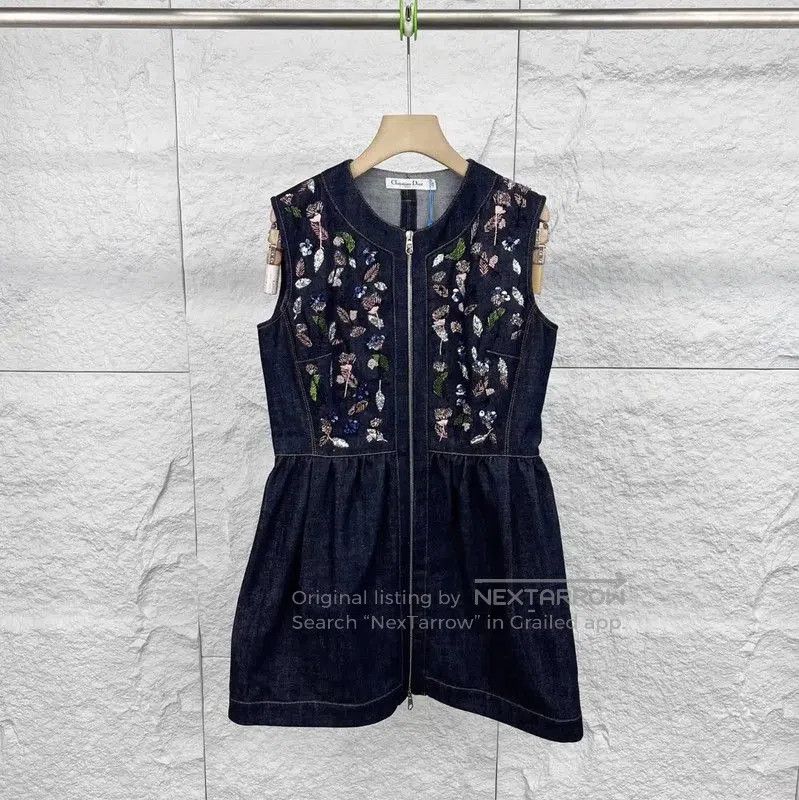 Dior Dior Navy Cotton Women's Dress with Embroidery . Size XXS / US 00 / IT 34 - 1 Thumbnail