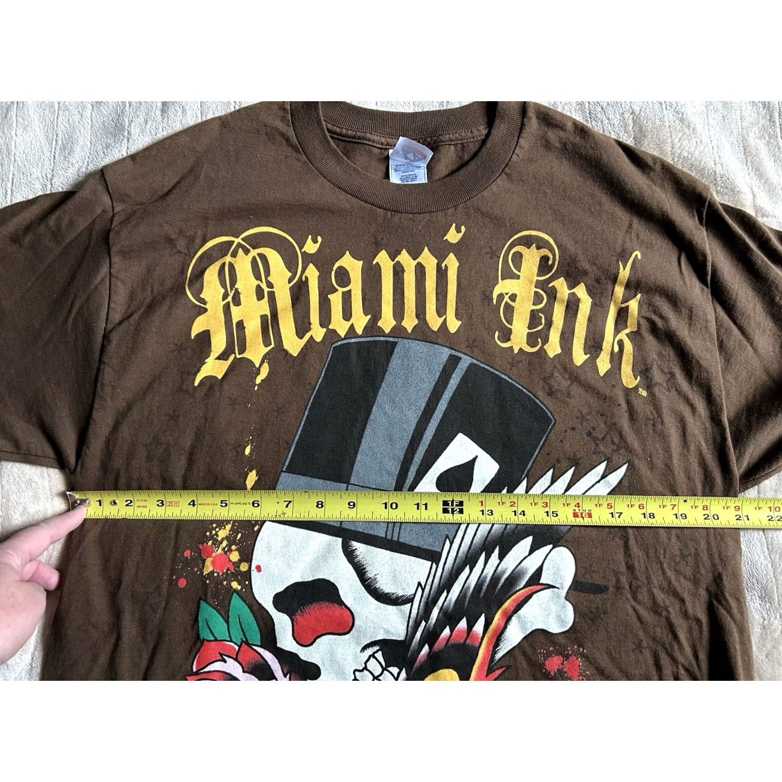 Vintage VINTAGE Miami Ink T-Shirt Graphic Print Skull Grunge Gothic Y2K Brown 2000s Size L Mens Size US L / EU 52-54 / 3 - 5 Thumbnail