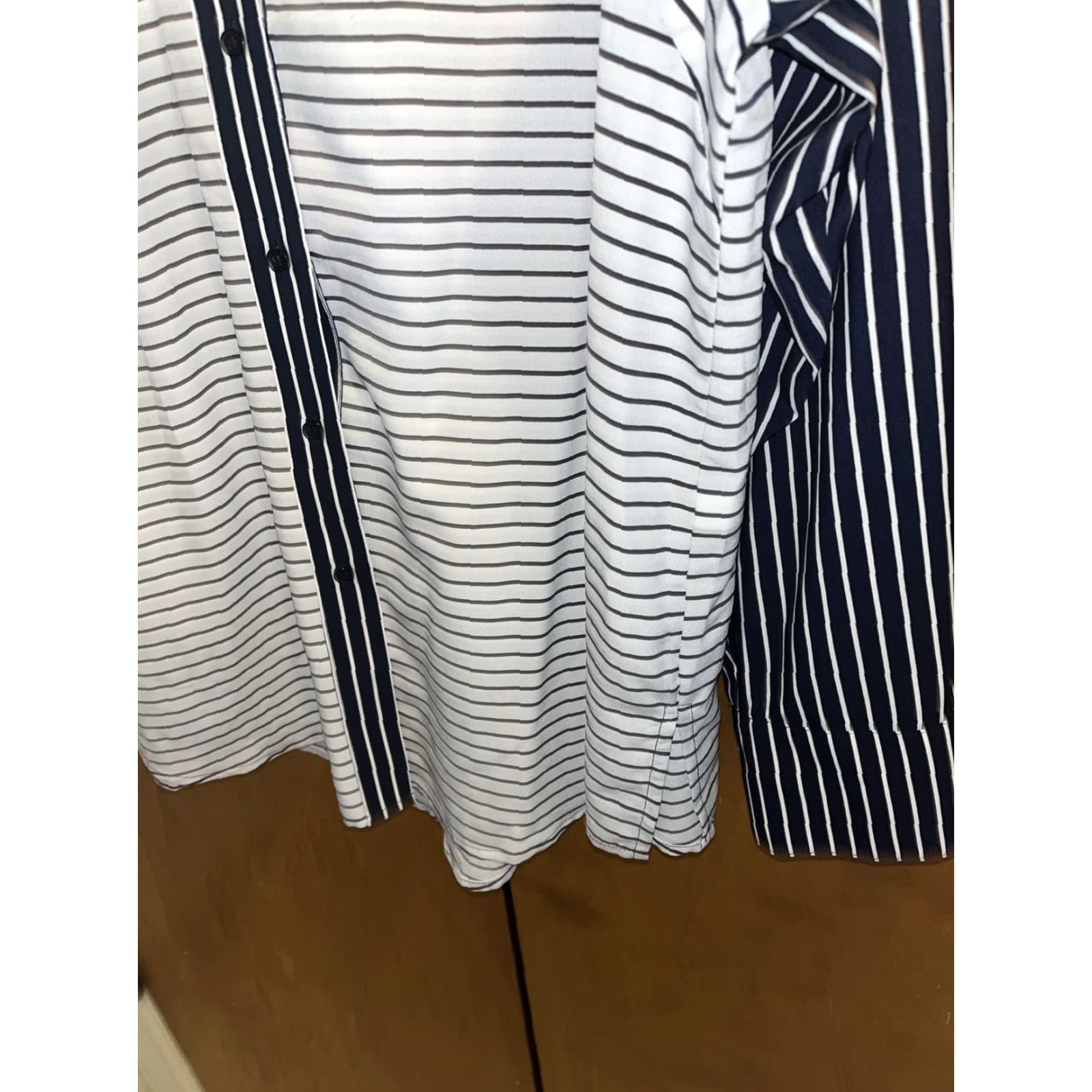 Vintage Lane Bryant Blouse Shirt Plus 22 24 Dark Blue Horizontal Stripe Button Down Lightweight Easy Care Pockets Womens Size 3XL / US 20-22 - 5 Thumbnail
