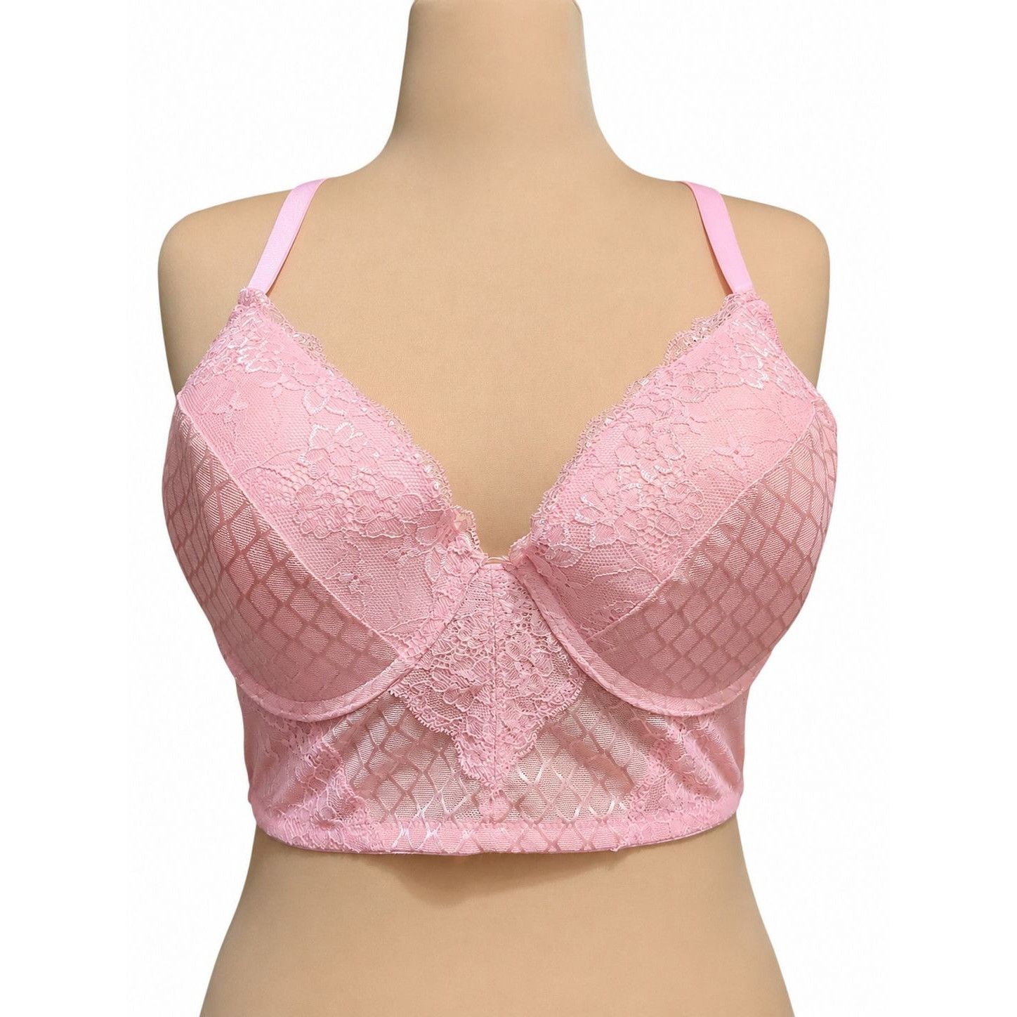 Other Pink Lace Longline Bralette Plus Size 2X Sheer Mesh Underwir Size ONE SIZE - 2 Thumbnail