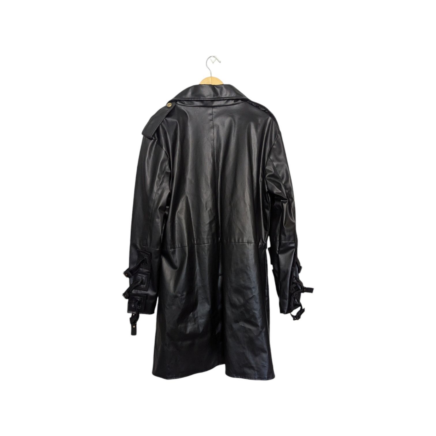 Other Black Vegan Leather Steampunk Trench Coat Belted Jacket Size US L / EU 52-54 / 3 - 3 Thumbnail