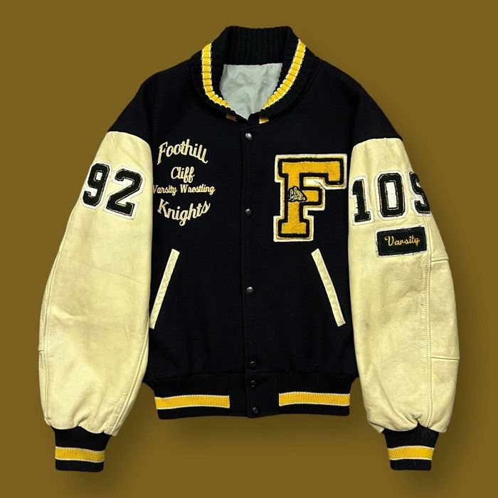 Vintage Vintage Varsity Letterman Jacket Wrestling Wool Leather S/M ...