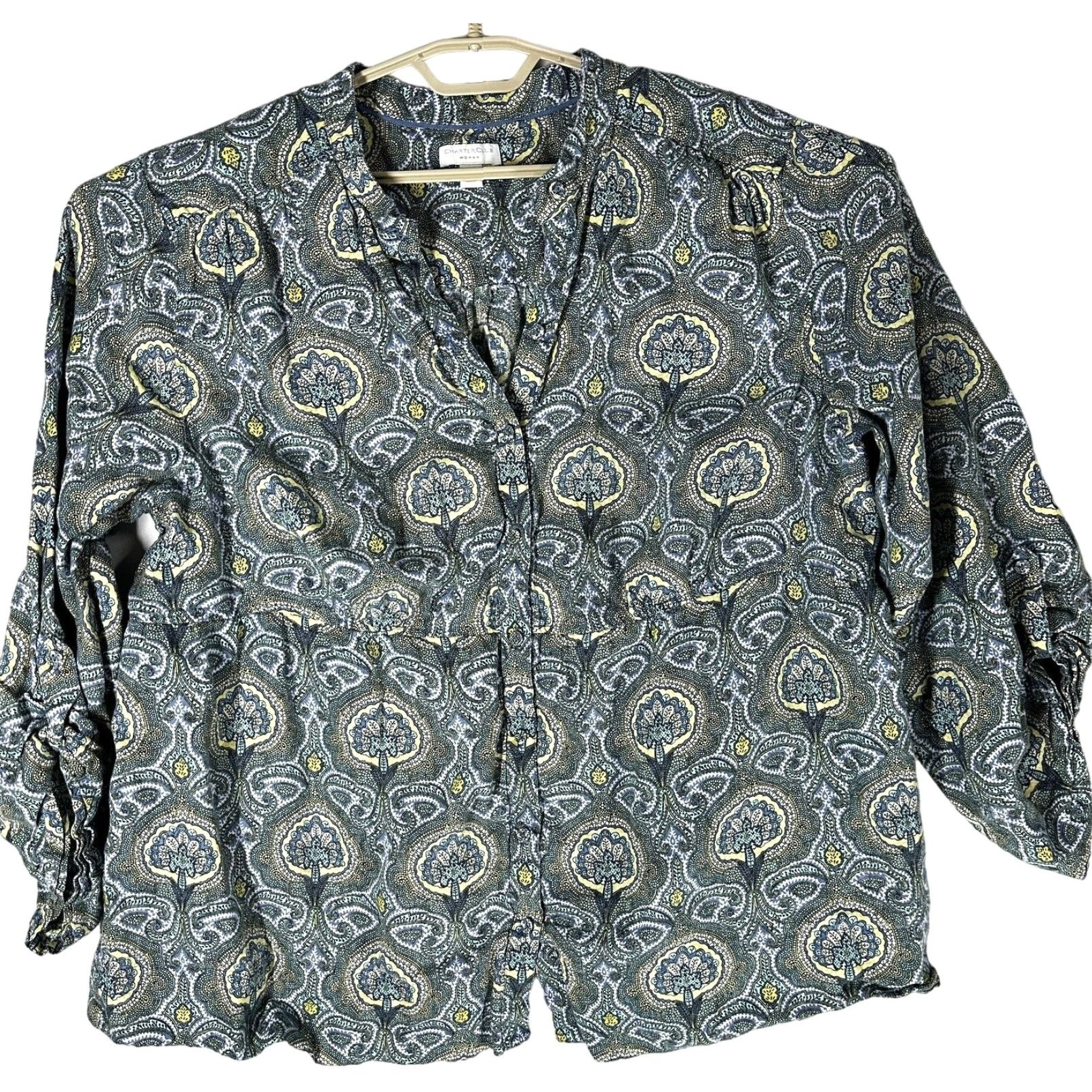 Charter Club Charter Club Blouse 24W Plus Hallmark Bohemian Paisley Linen Tunic Long Sleeve Womens Casual Colorful 90s Style Size 4XL / US 24-26 - 2 Thumbnail