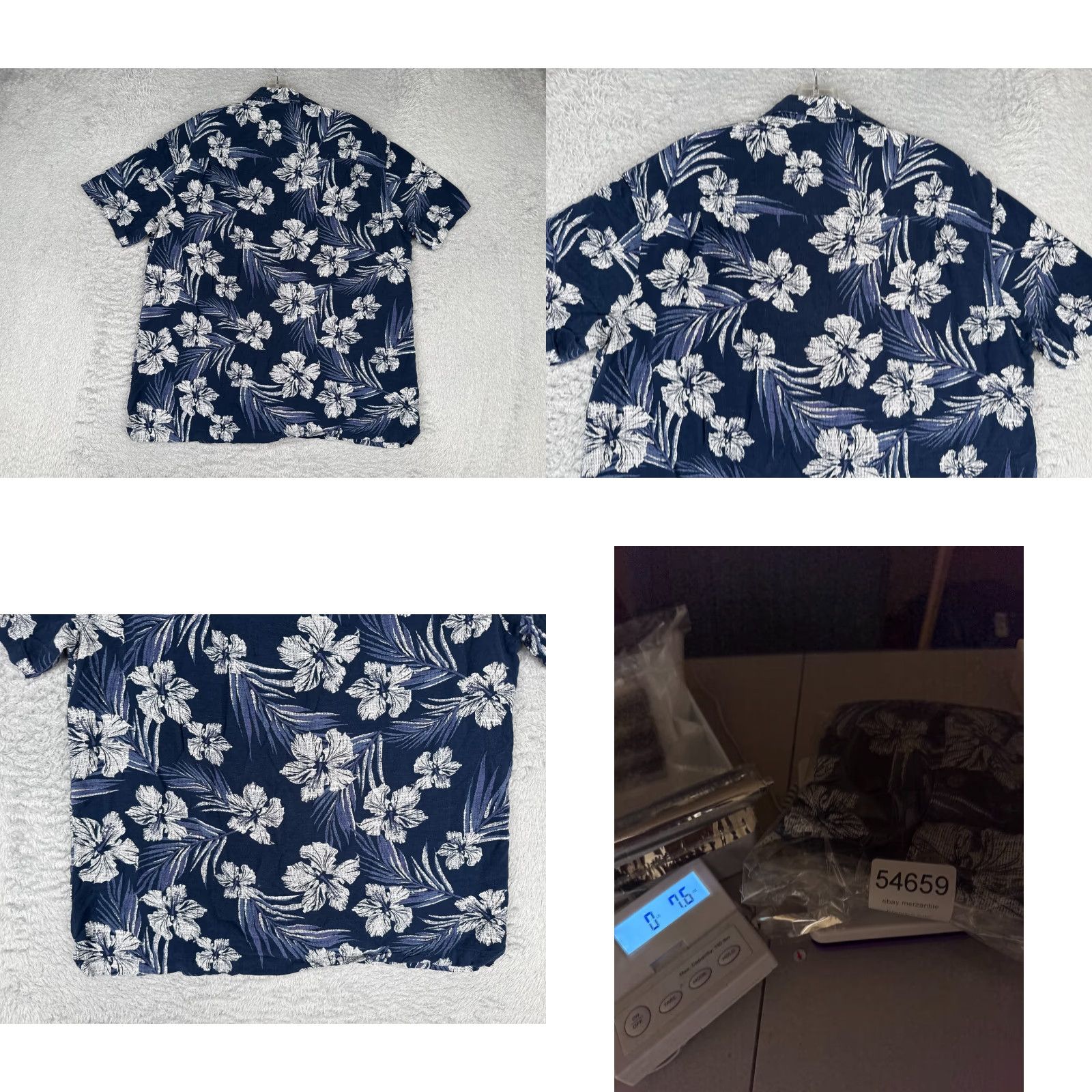 George George Shirt Adult Large Blue White Floral Leaf Button Up Hawaiian 100% Rayon Size US L / EU 52-54 / 3 - 9 Thumbnail
