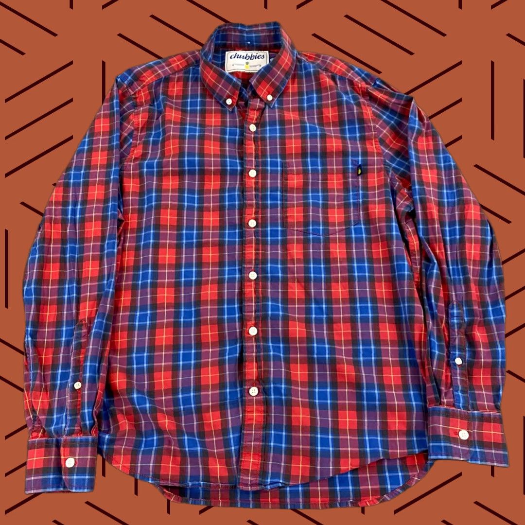 Chubbies Chubbies Shirt Mens Medium Red Blue Plaid Button-Down Pocket Dress Top L/S Size US M / EU 48-50 / 2 - 1 Thumbnail