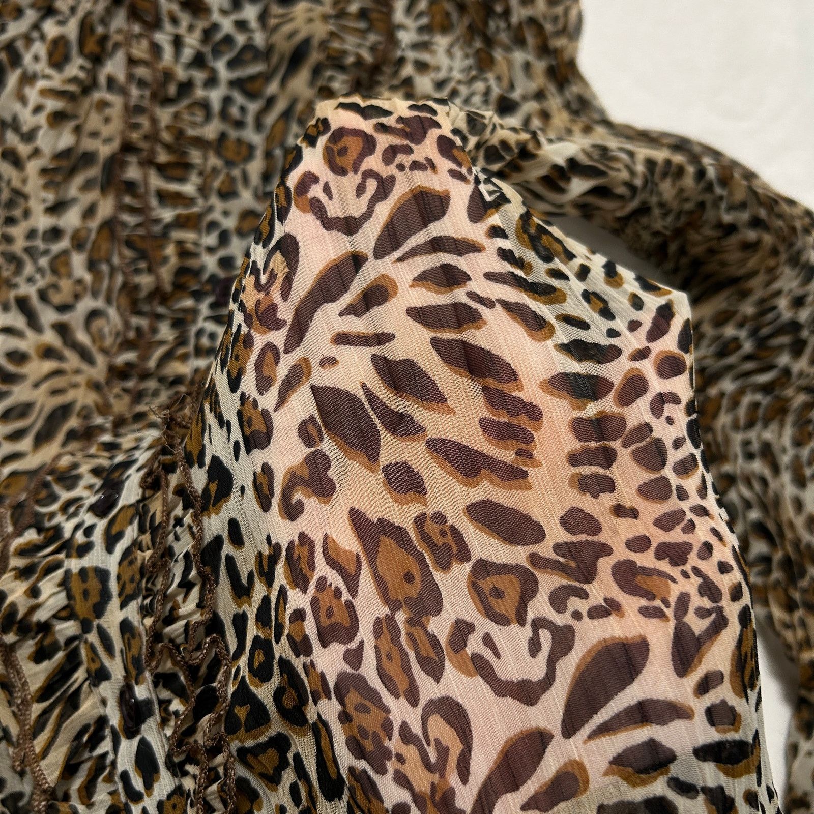 Other Y2K 00s Brown Cream Bell Sleeve Cheetah Print Sheer Blouse S Size S / US 4 / IT 40 - 5 Thumbnail