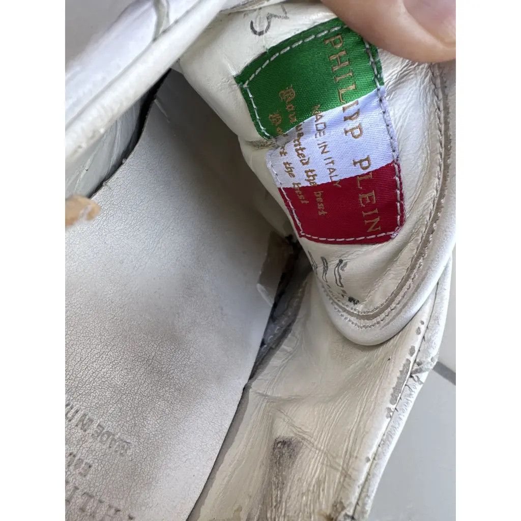 Philipp Plein Philipp Plein White Leather Low Sneakers “Playboy/Skull” Size US 10 / EU 43 - 4 Thumbnail