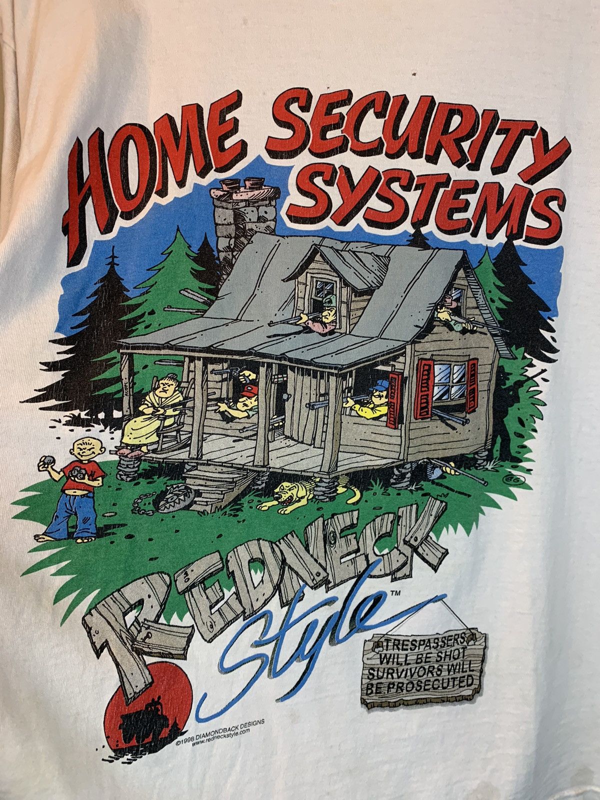 Vintage *RARE* Vintage 90s Home Security Systems Redneck Style Shirt Size US XL / EU 56 / 4 - 2 Thumbnail