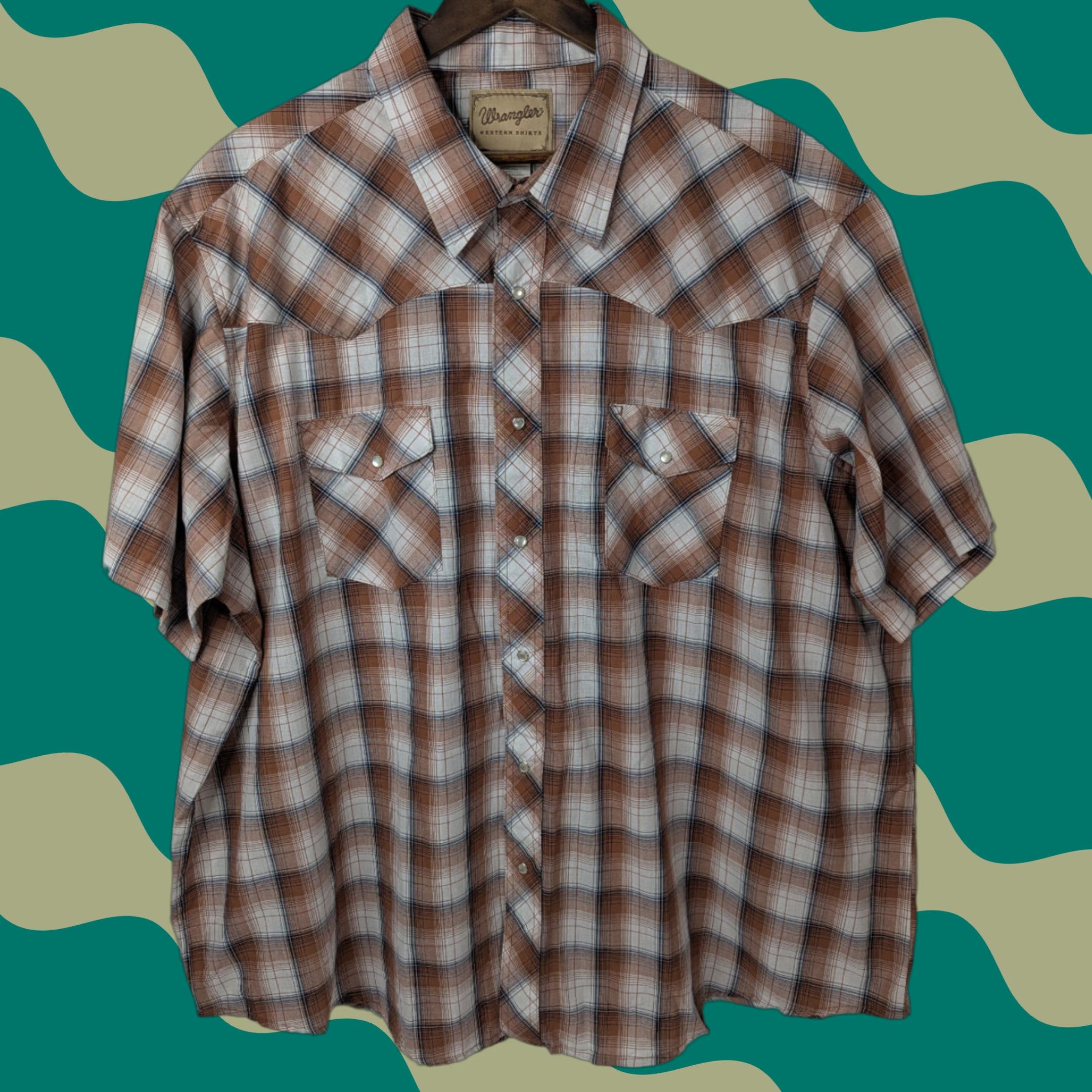 Wrangler Wrangler Western Shirt Men's 3XL Brown White Plaid Pearl Snaps Cowboy Rodeo Size US XXL / EU 58 / 5 - 1 Thumbnail