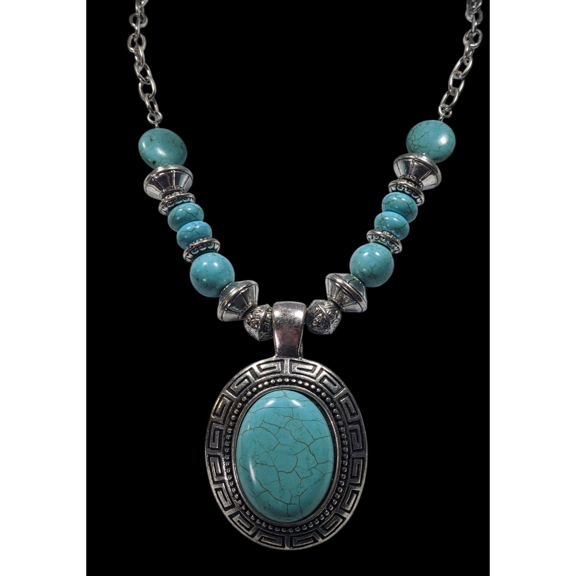 Other Bohemian Faux Turquoise Silver Tone Medallion Necklace Size ONE SIZE - 4 Thumbnail