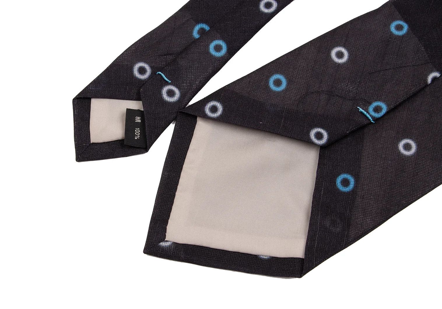 Issey Miyake Silk Ring-Dyed Printed Tie in Dark Navy and Light Blue Size ONE SIZE - 7 Thumbnail