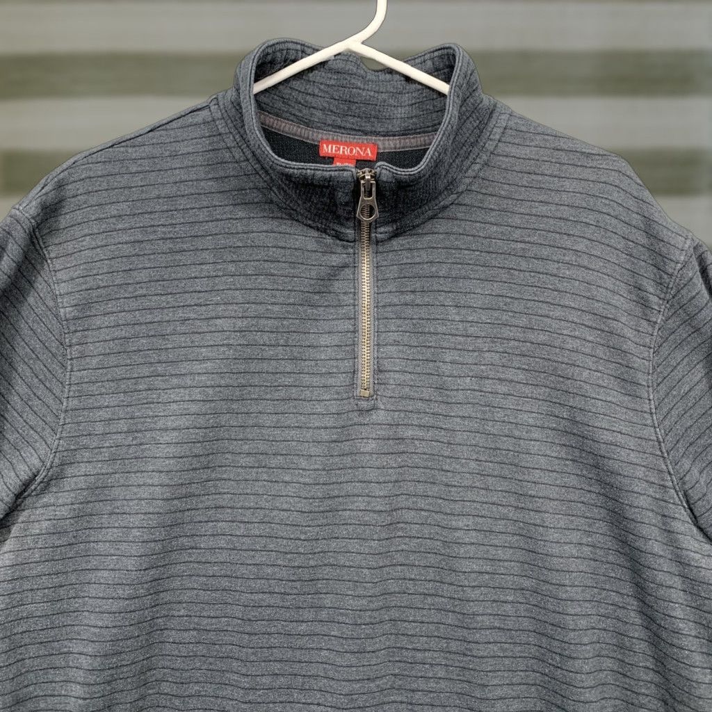 Merona Merona Pullover Shirt Men’s 1/3 Zip XL Gray Stripe Kangaroo Pocket Shirt Mens XL Gray Stripe 1/3 Zip Kangaroo Pocket Merona Pullover Shirt Size US XL / EU 56 / 4 - 1 Thumbnail
