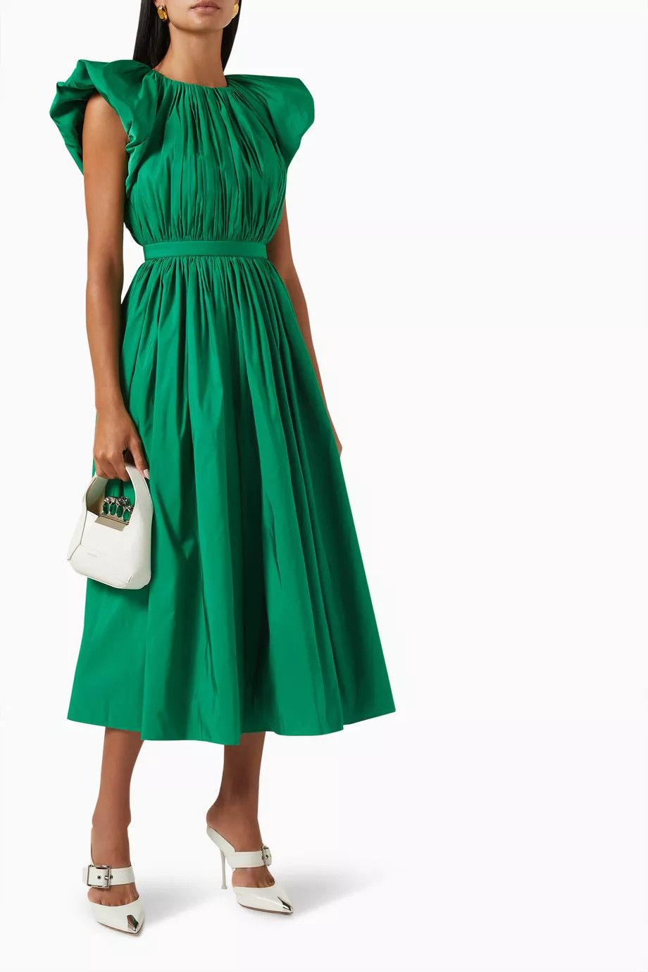 Alexander McQueen o1s22i1n1024 Pleated Open Back Midi Dress in Green Size XS / US 0-2 / IT 36-38 - 2 Thumbnail