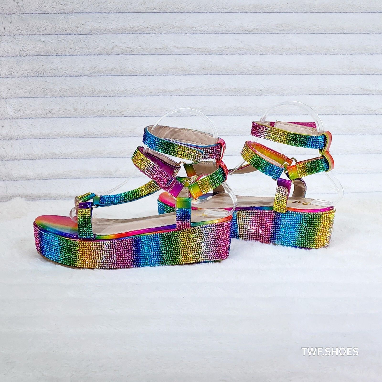 Other Pazzle 2" Platform Harness Strap Sparkling Rainbow Rhineston Size US 5.5 / IT 35.5 - 1 Thumbnail