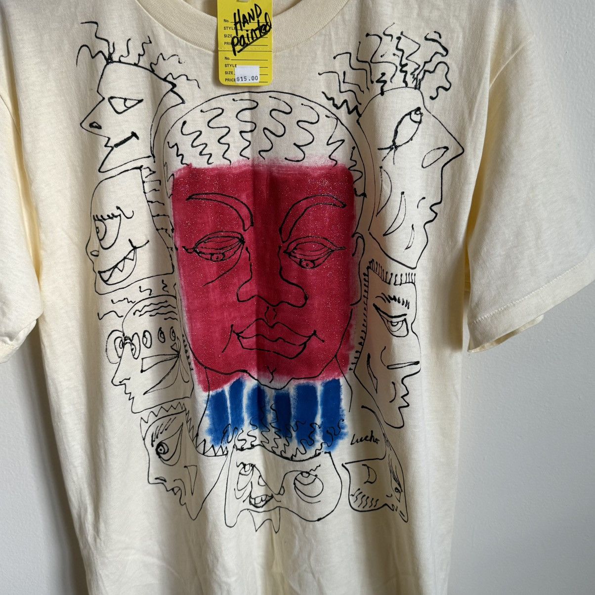 Vintage Vintage Hanes Hand-Painted T-Shirt Lucho Faces Buddha Size US L / EU 52-54 / 3 - 3 Thumbnail