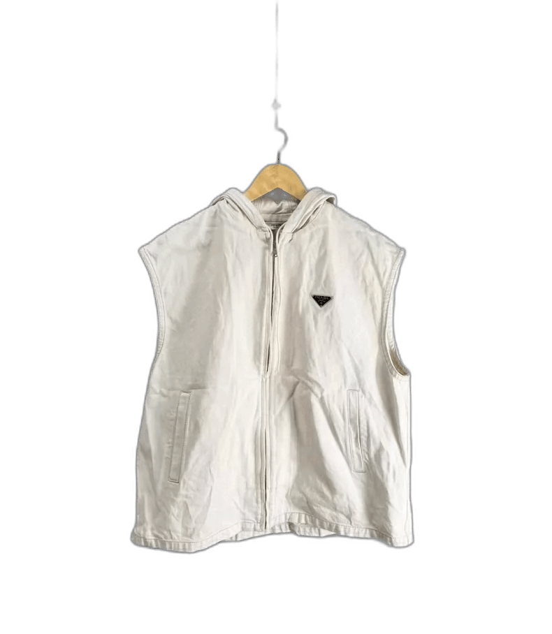 Prada Prada White Hooded Denim Zip Vest-2506 Size M / US 6-8 / IT 42-44 - 1 Thumbnail