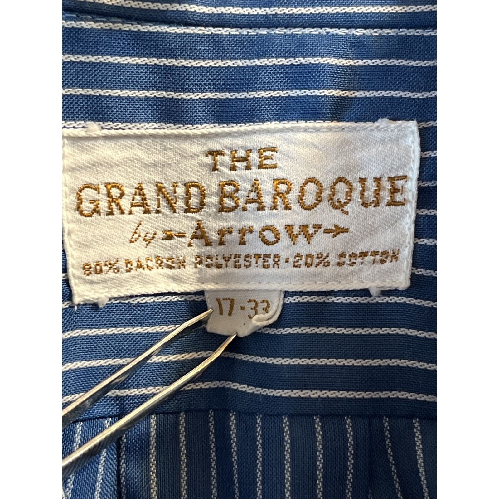Arrow Arrow Grand Baroque Vintage Mens XL 17 33 Blue Striped Shirt Size US XL / EU 56 / 4 - 4 Thumbnail