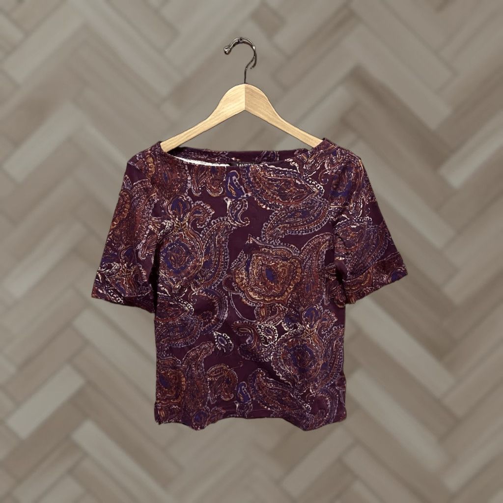 Ralph Lauren Lauren Ralph Lauren Womens Red Paisley Short Sleeve T-shirt Petite Large Size L / US 10 / IT 46 - 1 Thumbnail