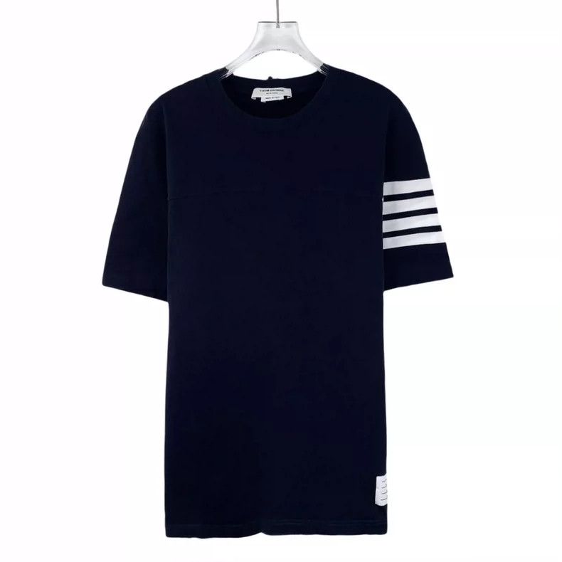 Thom Browne Thom browne Dark blue classic four-bar cotton round-neck sh Size US XL / EU 56 / 4 - 1 Thumbnail