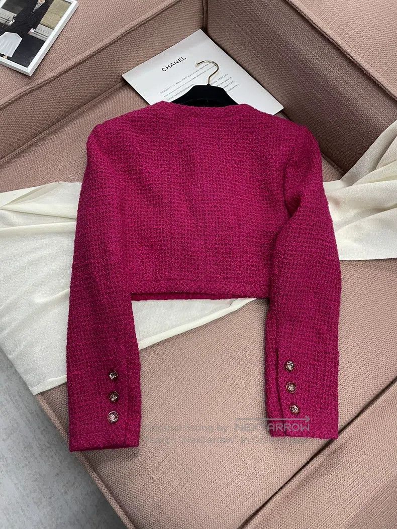 Chanel Chanel Rose-red tweed short coat Size XS / US 0-2 / IT 36-38 - 4 Thumbnail