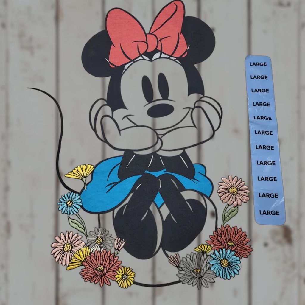 Disney Disney Minnie Mouse T-Shirt Women’s Large White Embroidered Flowers NWT Emoji 💐 Size L / US 10 / IT 46 - 1 Thumbnail