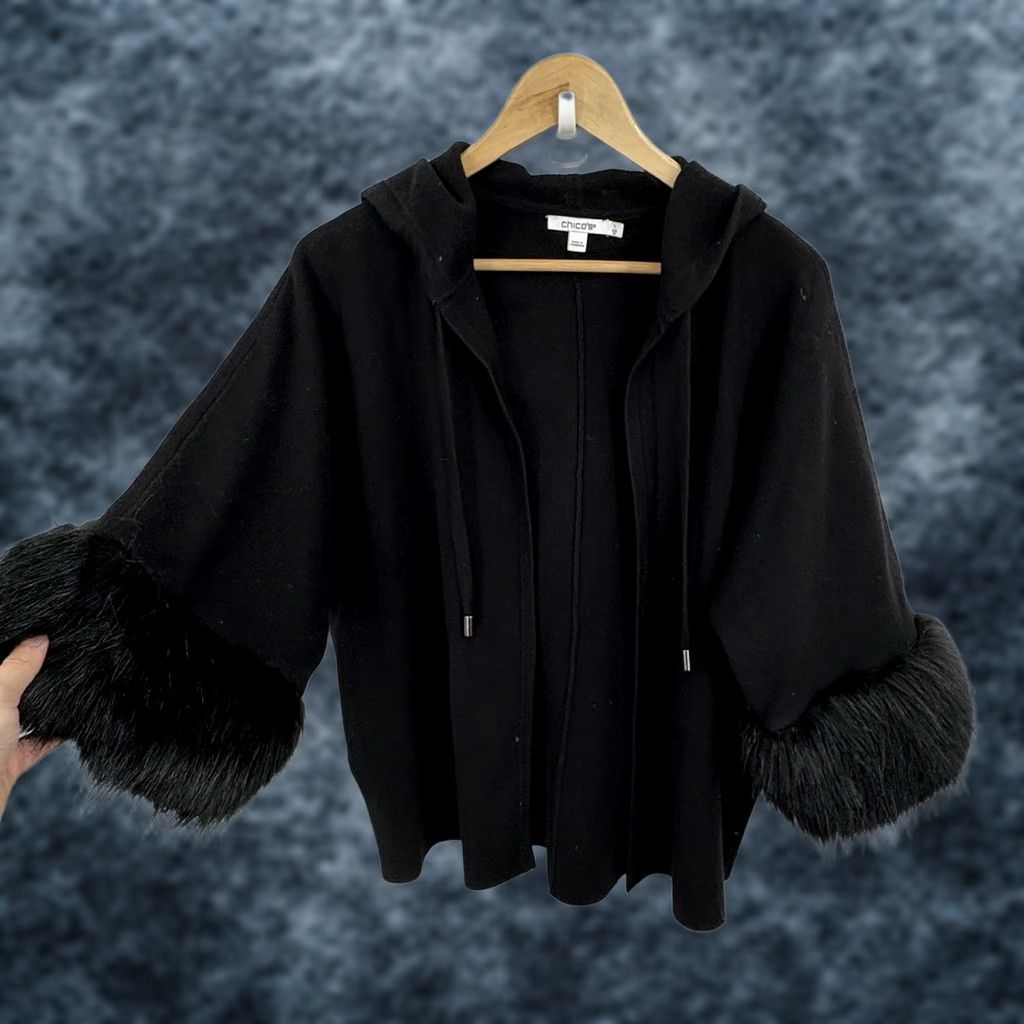 Vintage Chicos Sweater 1 Medium Faux Fur Quiet Luxury Soft Capsule Minimalist Hooded Size M / US 6-8 / IT 42-44 - 1 Thumbnail