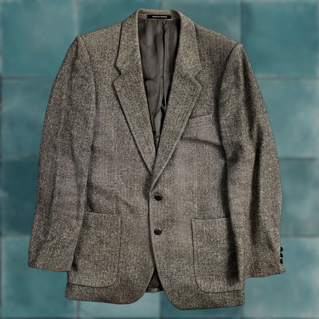 Yves Saint Laurent VINTAGE Saint Laurent Gray Tweed Blazer 38 Men’s Two-Button Regular Fit 80s Size 38R - 1 Thumbnail