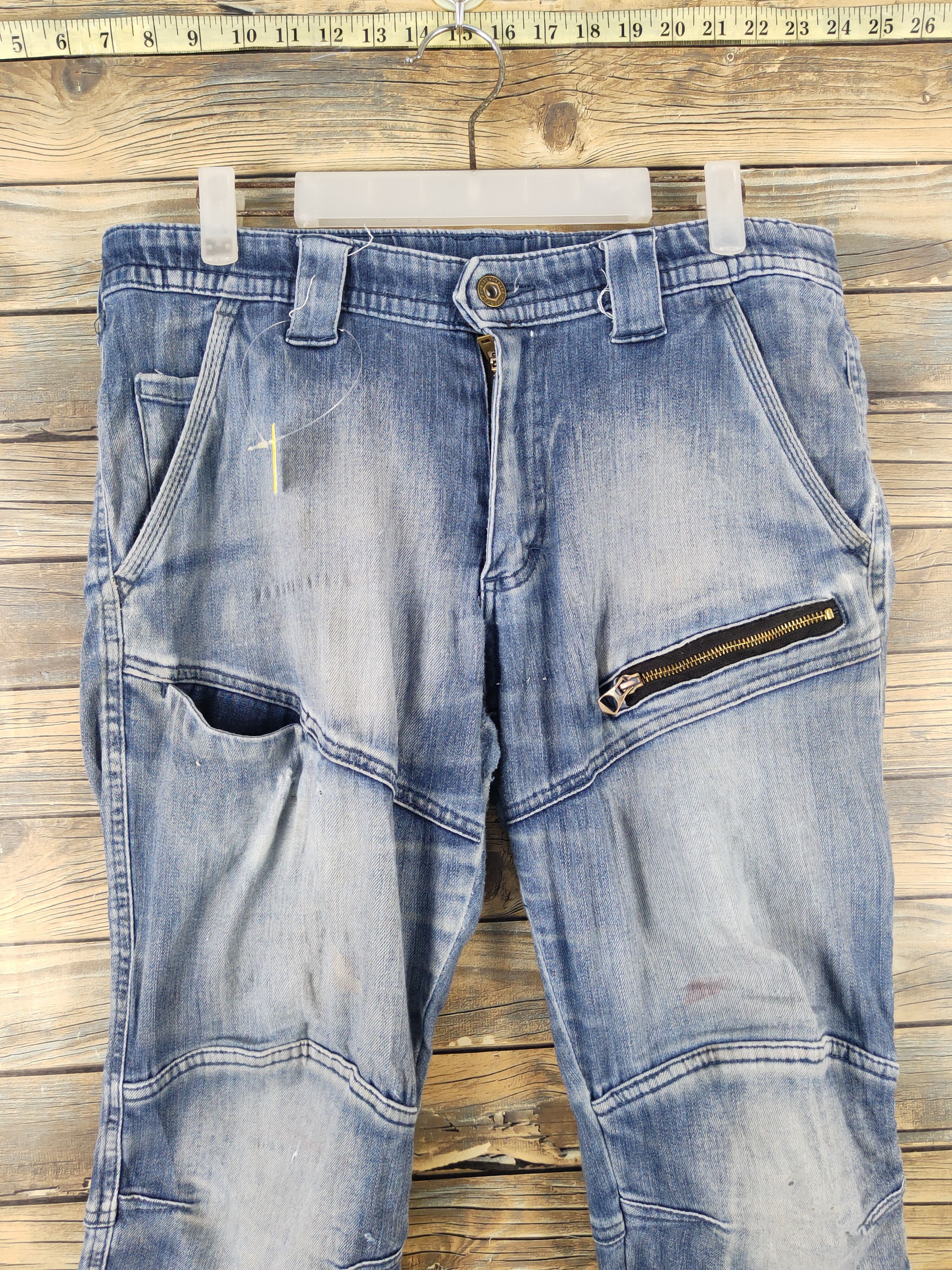 Japanese Brand FieldCore Blue Distressed Ripped Jogger Jeans #W2080 Size US 33 - 2 Thumbnail