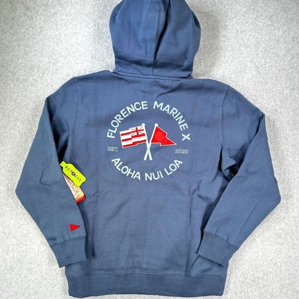 Vintage Florence Florence Marine X Nui Loa Hoodie Slate Blue Organic Cotton Mens Small Surf Outdoors Hoodie Mens Small Slate Blue Size US S / EU 44-46 / 1 - 2 Thumbnail