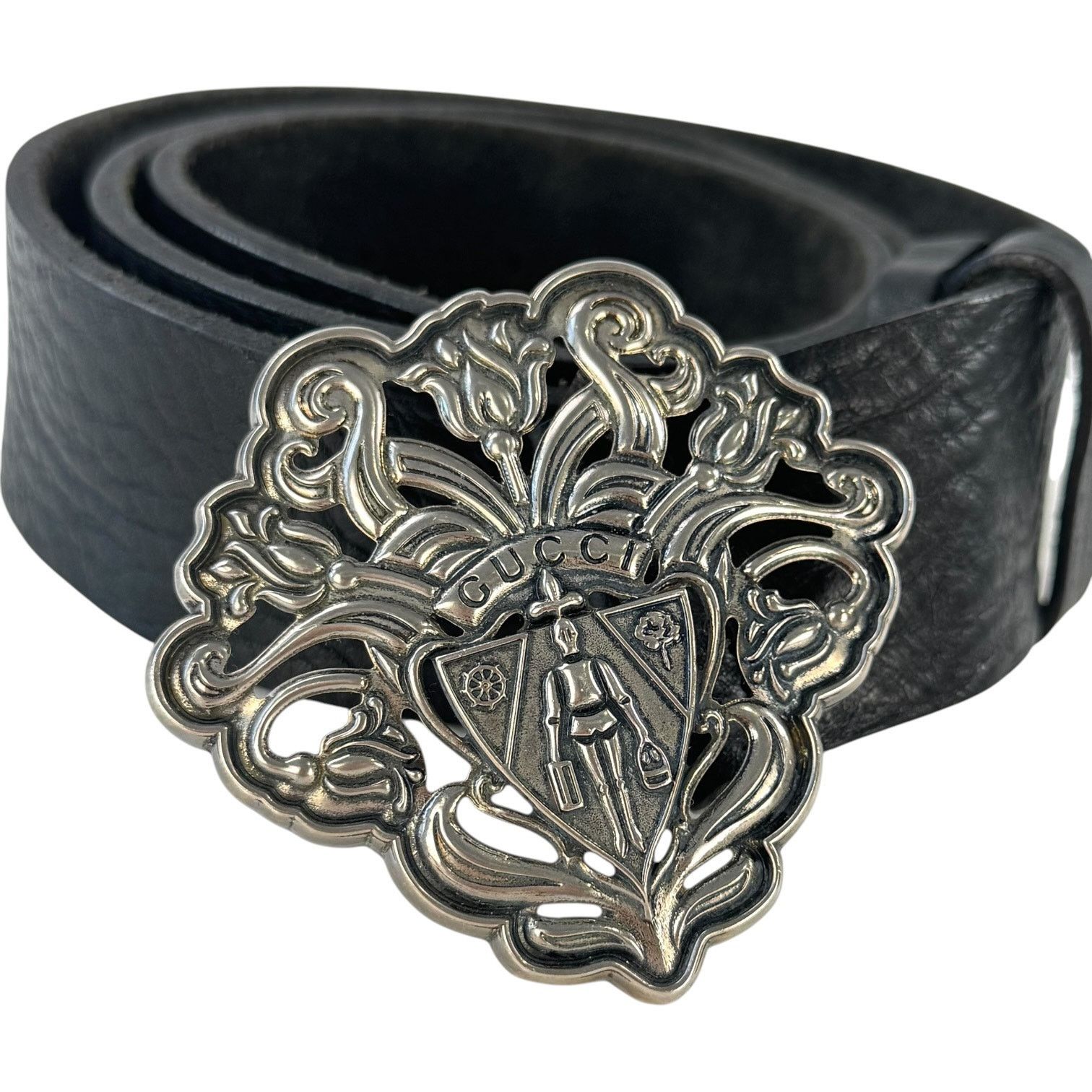 Gucci Gucci Crest Black Leather Belt Size ONE SIZE - 6 Thumbnail