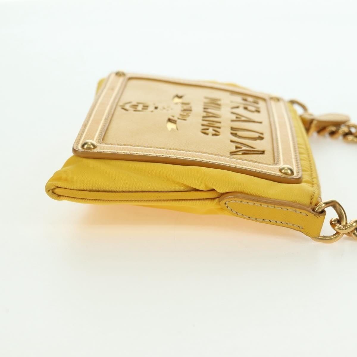 Prada Prada Nylon Leather Chain Shoulder Bag Yellow Gold Size ONE SIZE - 5 Thumbnail