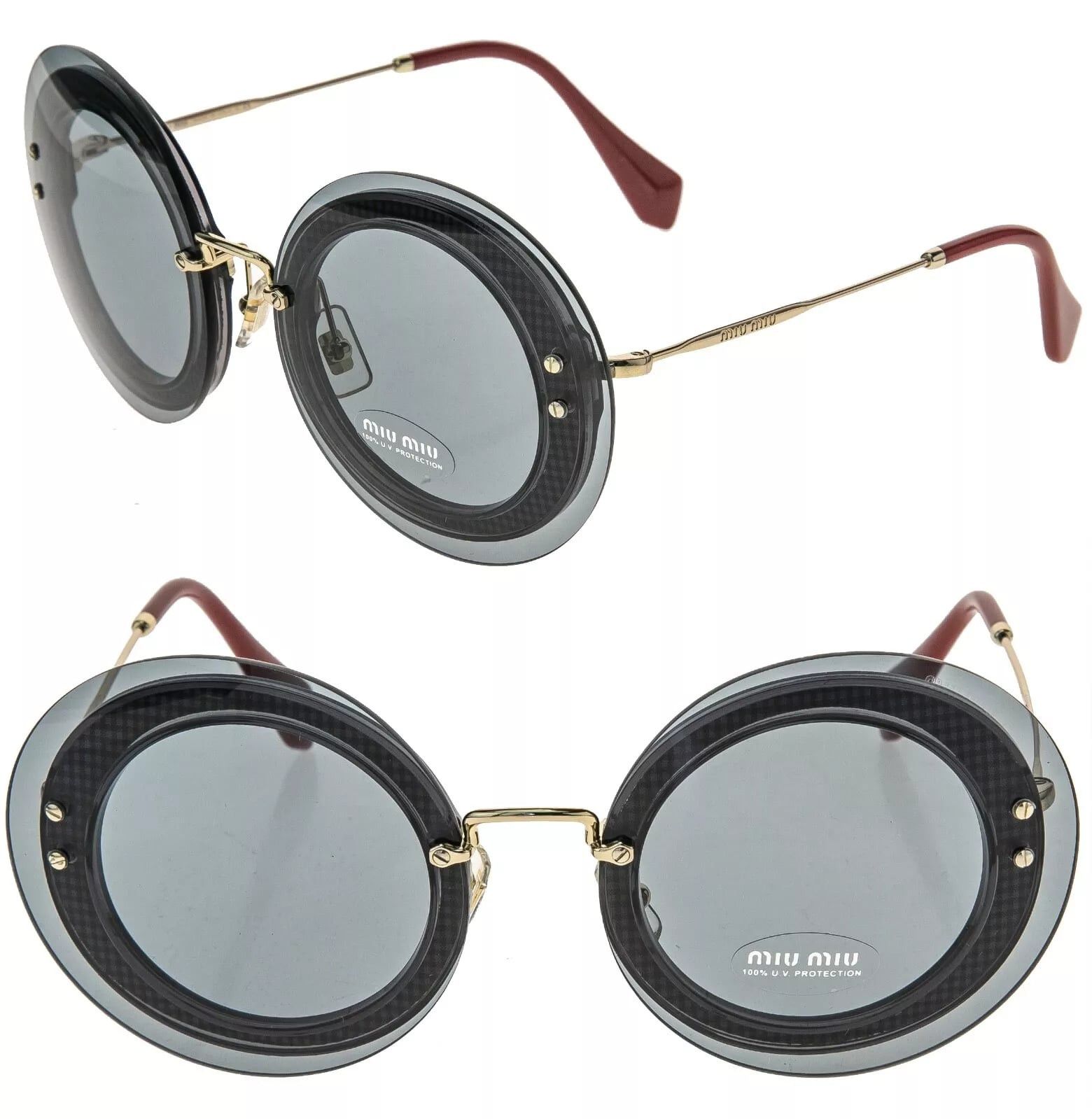 Miu Miu MIU MIU REVEAL 10R Gold Gray Fabric Round Sunglasses MU10RS Size ONE SIZE - 1 Thumbnail