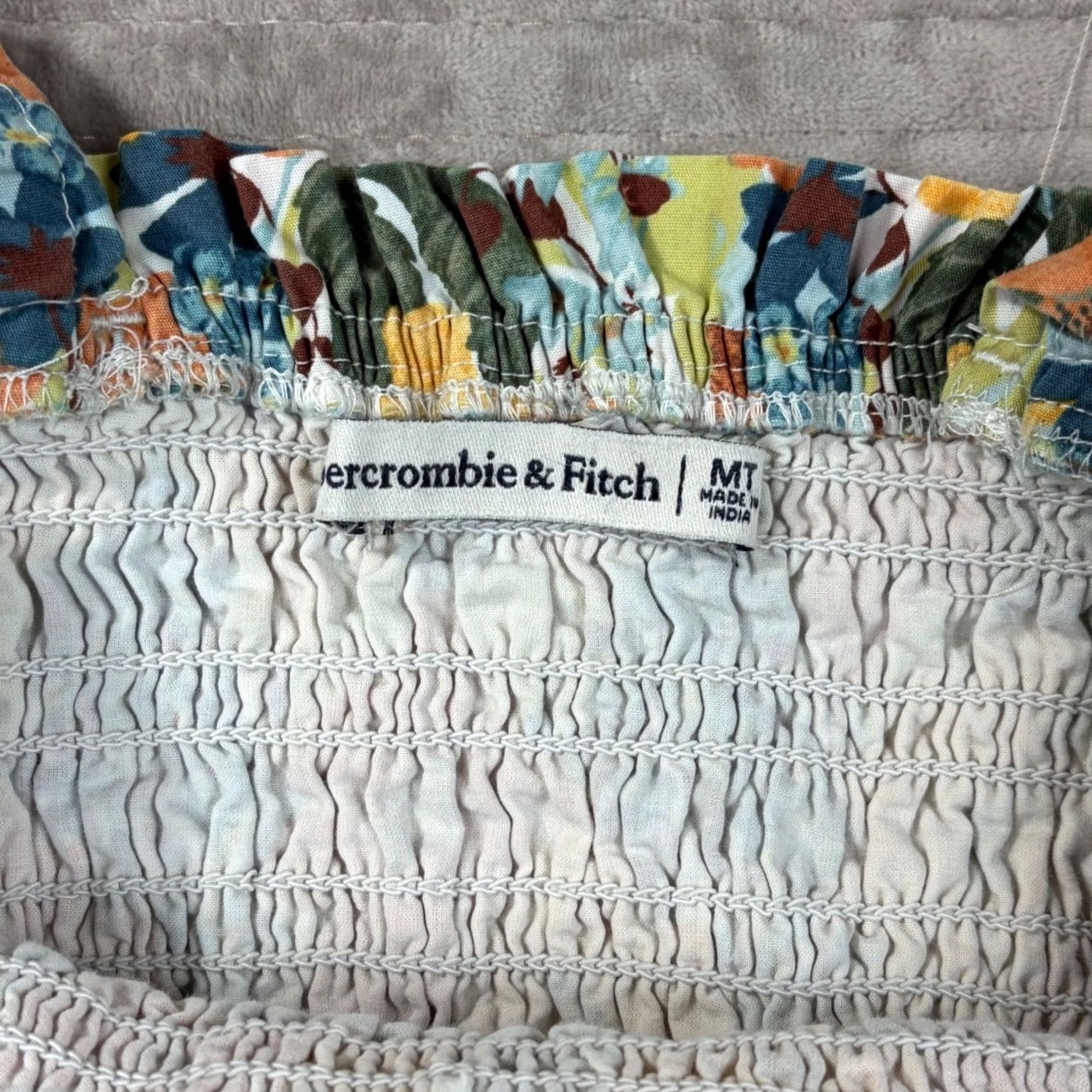 Abercrombie & Fitch VINTAGE Abercrombie & Fitch Floral Smocked Mini Dress Yellow Orange Blue Ruffle Size MT Size M / US 6-8 / IT 42-44 - 3 Thumbnail