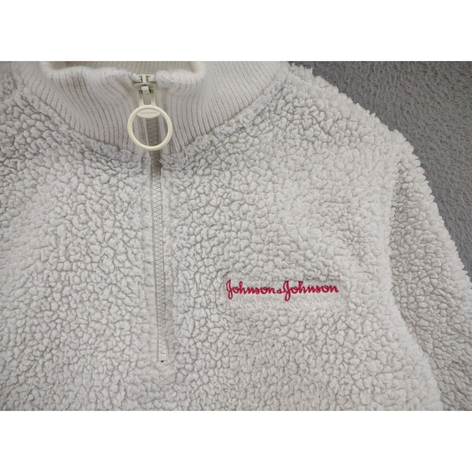 Lands' End Lands' End Johnson & Johnson 1/4 Zip Sherpa Pullover Sweater Women's S Ivory Polyester Fleece Long Sleeve Collared Pullover Casual 100% Polyester Size S / US 4 / IT 40 - 2 Thumbnail