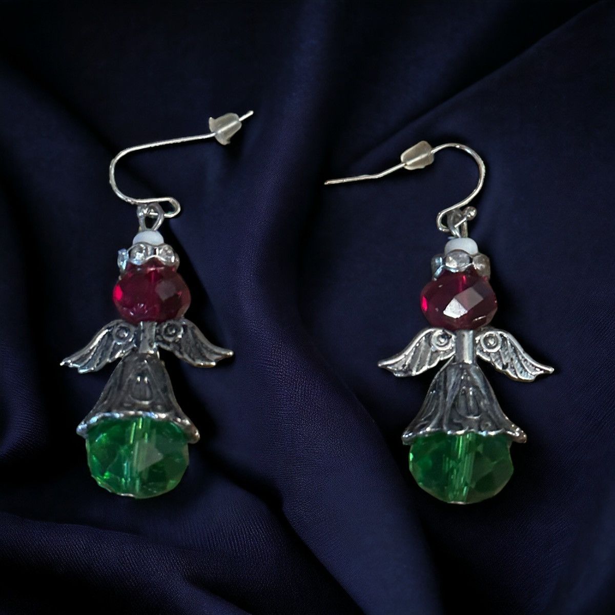 Other Red and green gemstone Christmas angel dangle earrings Size ONE SIZE - 1 Thumbnail