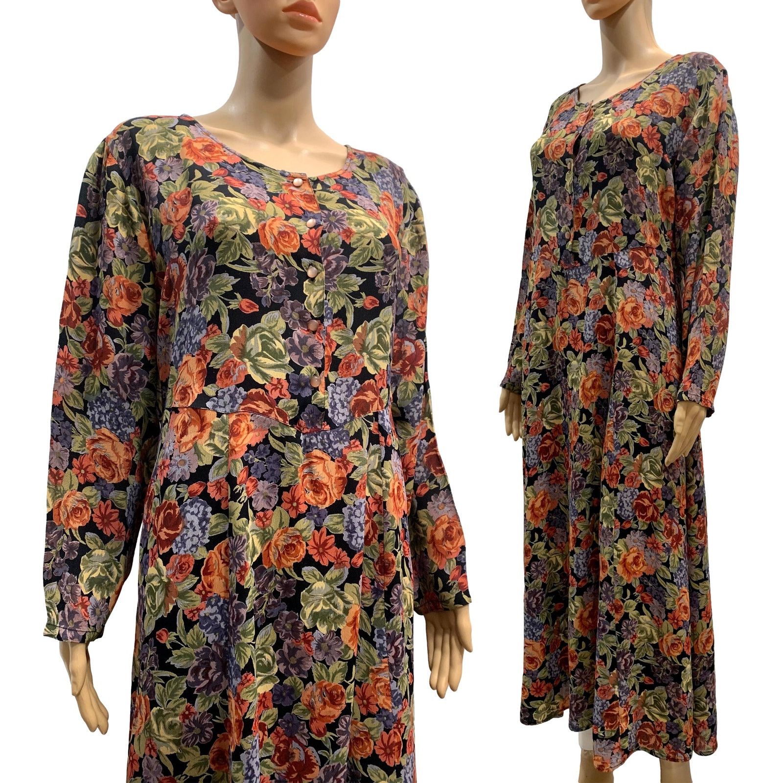 Vintage 90s Bohemian Floral Rayon Midi Dress Size S / US 4 / IT 40 - 2 Thumbnail