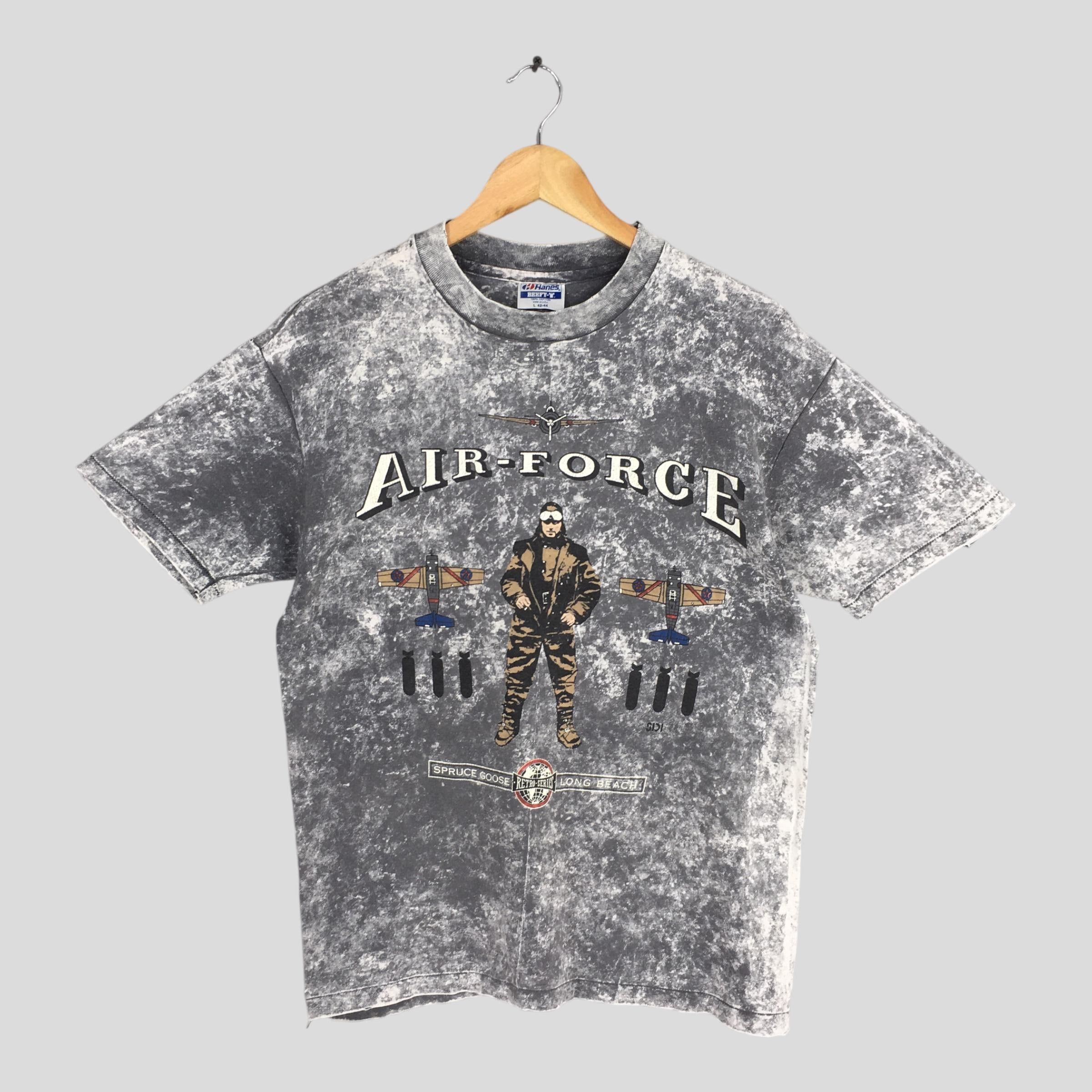 Vintage 90s Air Force Retro Series Overdyed Gray T shirt Large Size US L / EU 52-54 / 3 - 1 Thumbnail