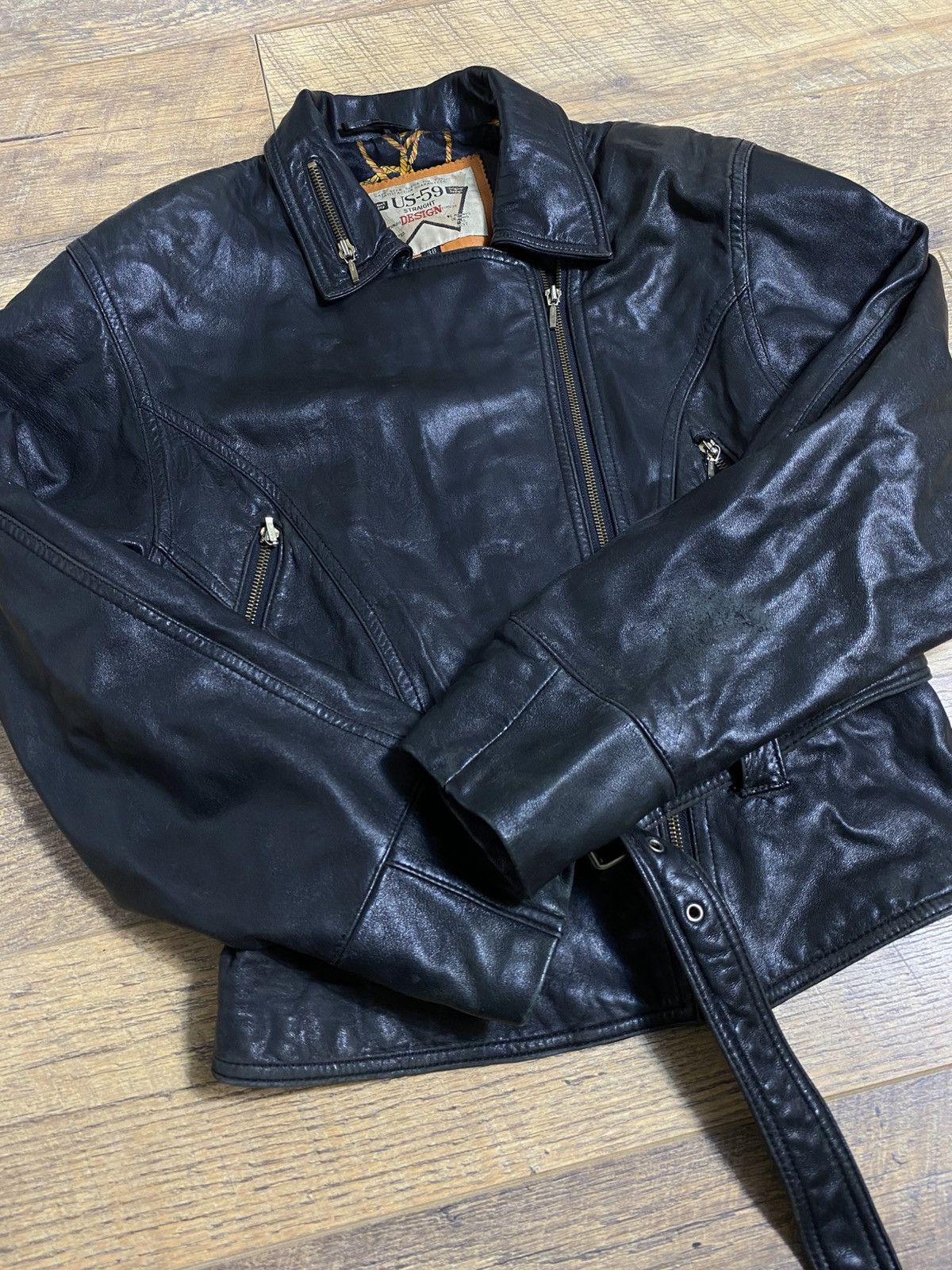 Leather Rare Vintage US-59 Leather Biker Jacket 80s/90s Size XS / US 0-2 / IT 36-38 - 4 Thumbnail