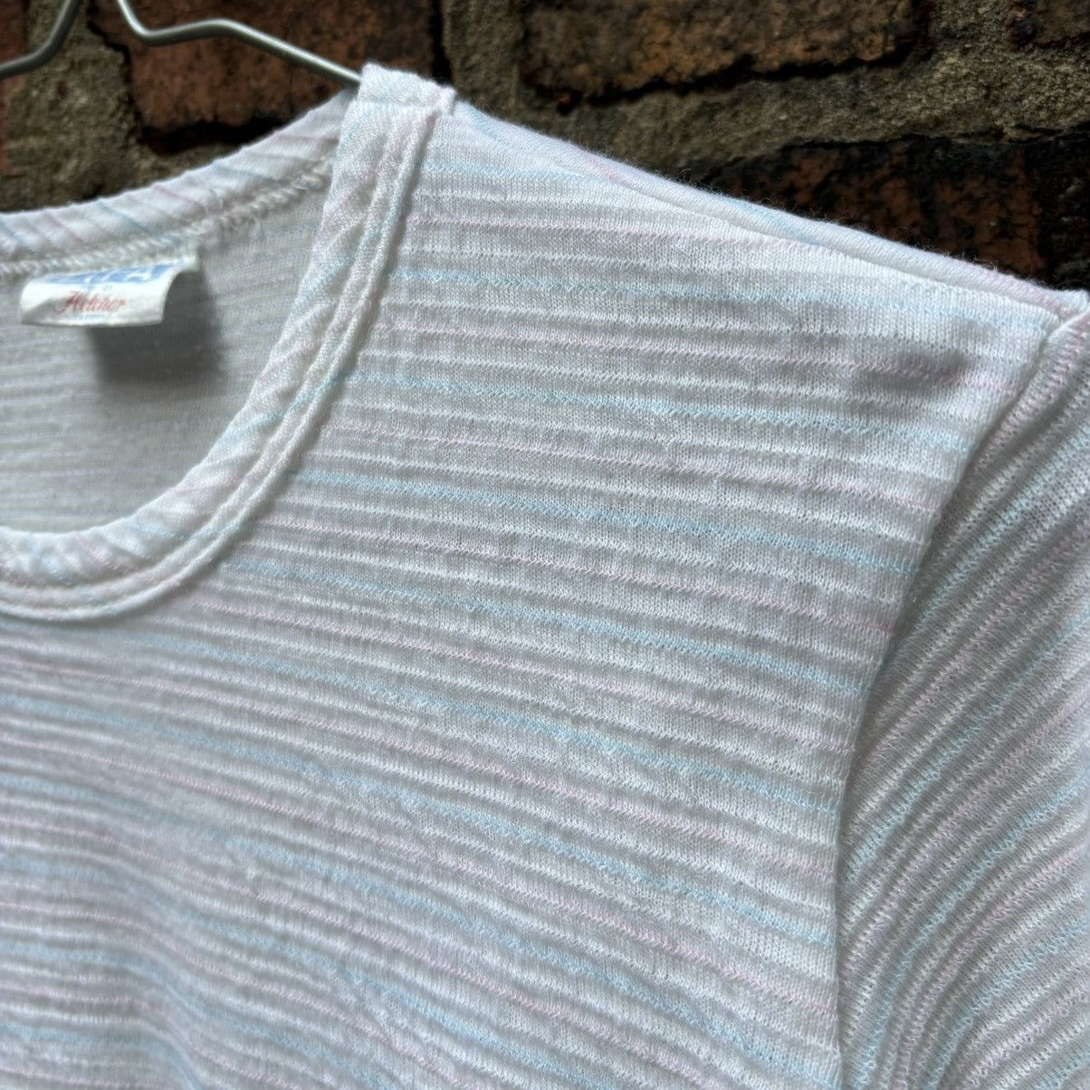 Vintage Vintage 1990s Striped White Thermal Longsleeve Shirt Size S / US 4 / IT 40 - 3 Thumbnail